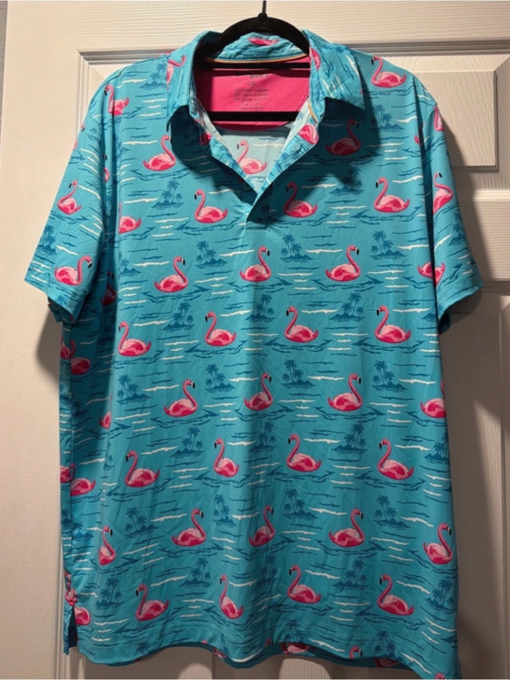 Men's Aqua Blue Flamingo-Print Polo Shirt